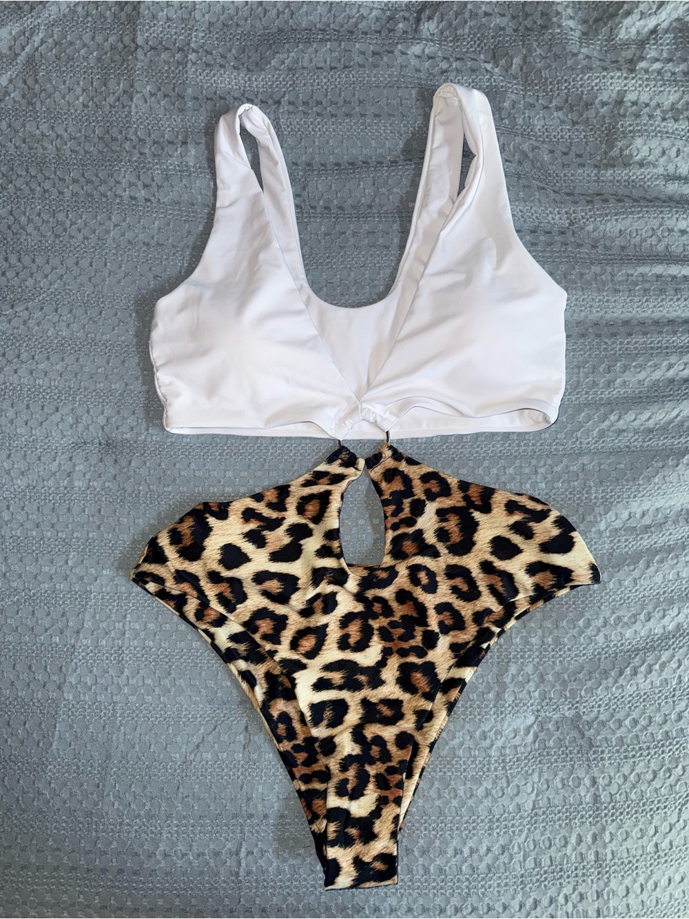 Zaful White & Leopard Cutout One-Piece Swimsuit